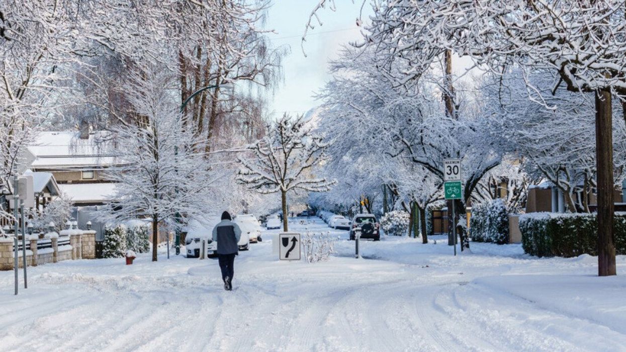Snow on a street.