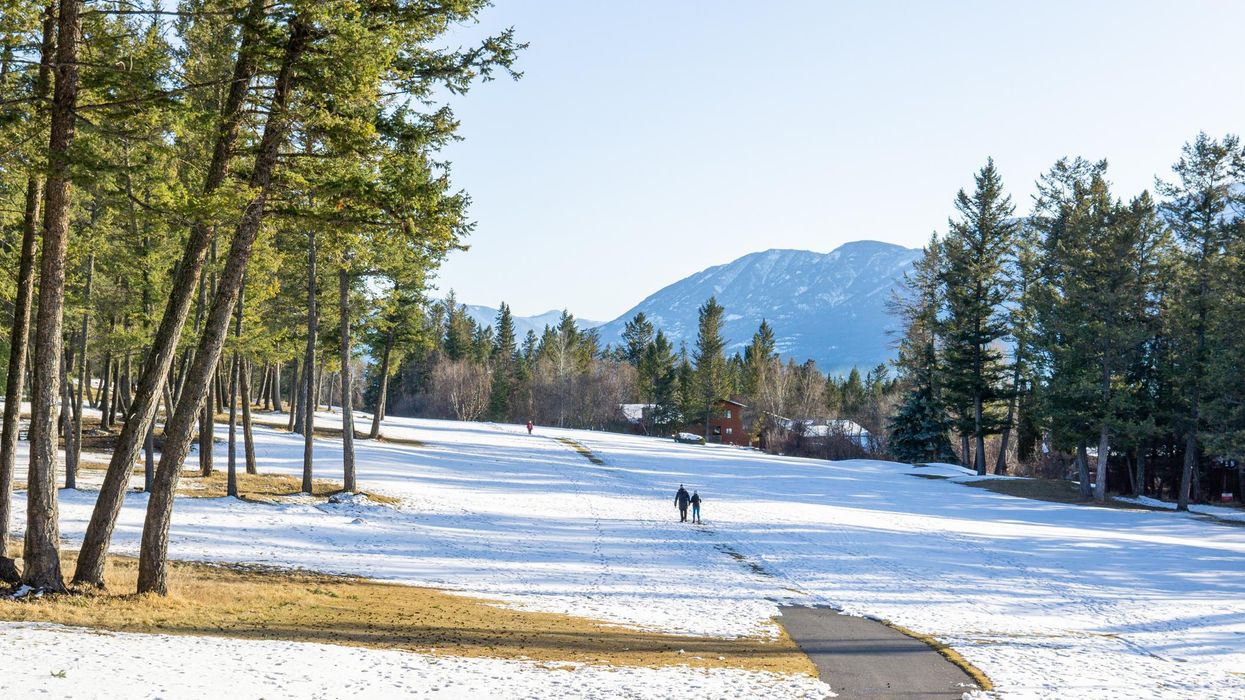 Snow on the ground in Canada during the spring season.