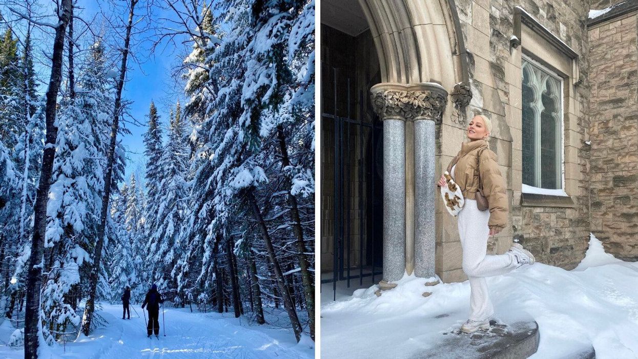 Snowy forest. Right: Thunder Bay, Ontario.