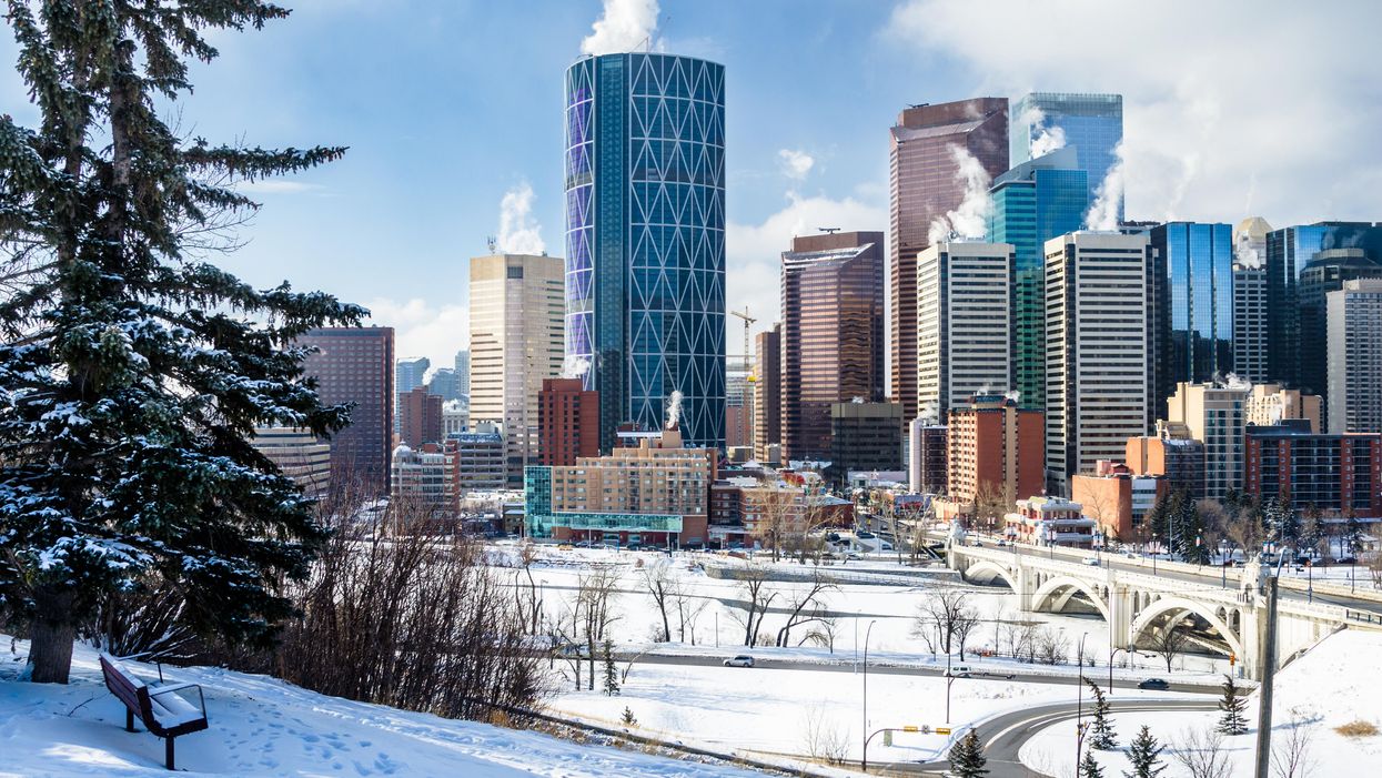 Snowy skyline of Calgary, Alberta.