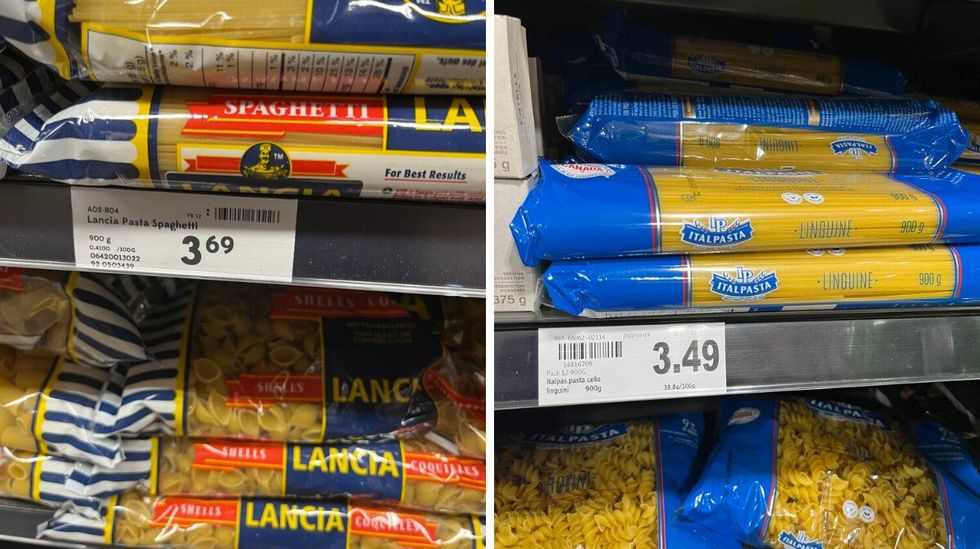 Sobeys Lancia spaghetti. Right: Metro's Italpasta spaghetti
