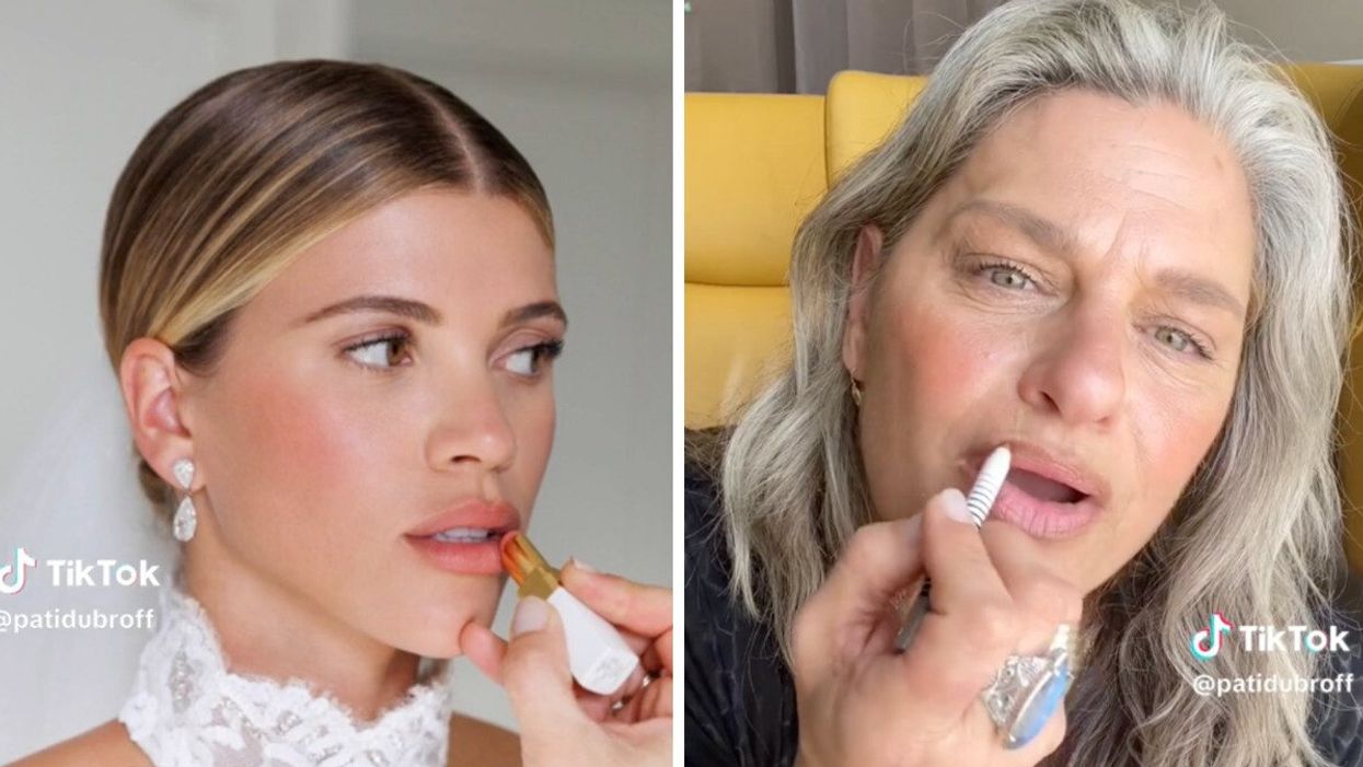 Sofia Richie getting her makeup done on her wedding day. Right: Pati Dubroff recreating Sofia Richie's wedding makeup.