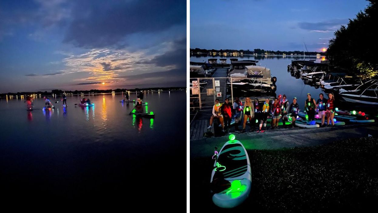 Soirée de paddleboard « glow in the dark » près de Montréal.