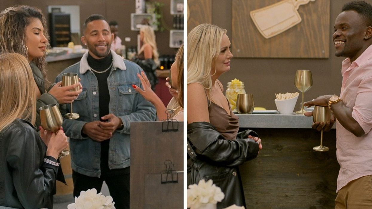 Some of the cast members of Season 4 of 'Love Is Blind.' Right: Micah Lussier and Kwame Appiah on 'Love Is Blind.'