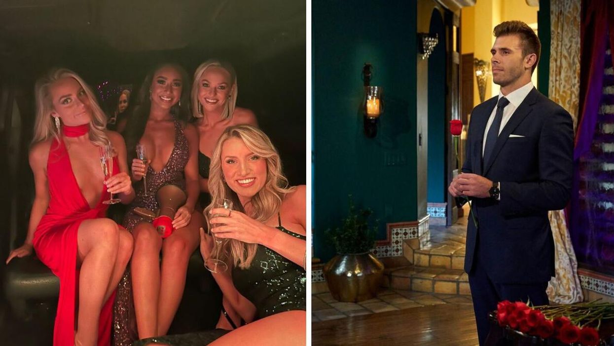 Some of the contestants on The Bachelor. Right: Zach Shallcross this season's Bachelor.