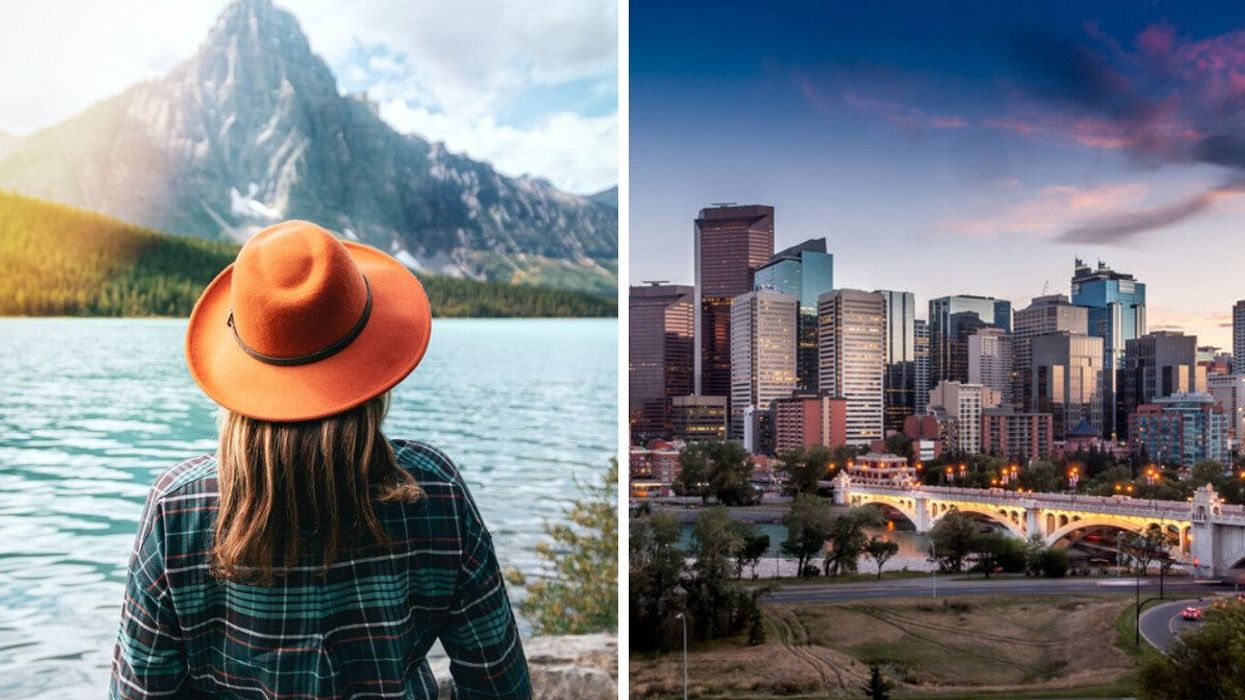 Someone at Banff National Park. Right: Calgary