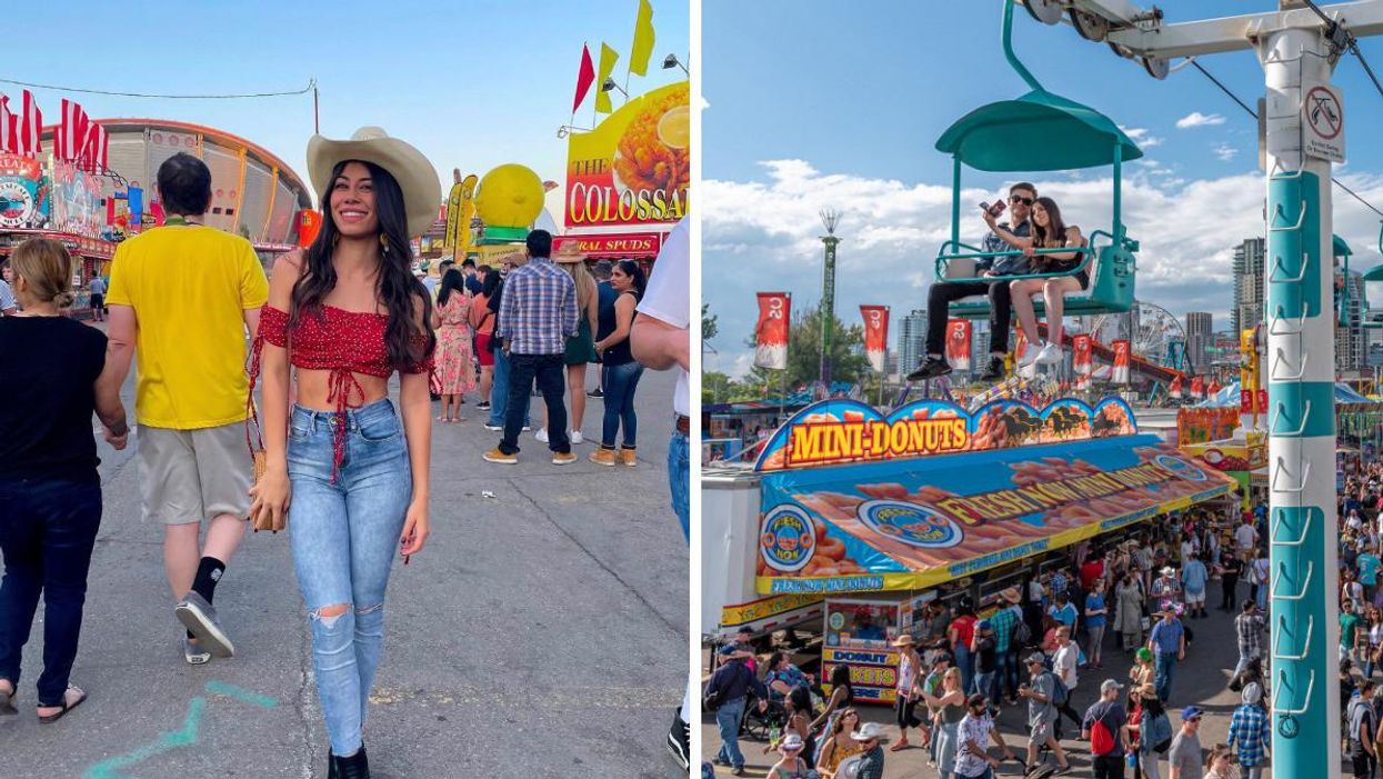 Someone at Calgary Stampede. Right: Calgary Stampede.