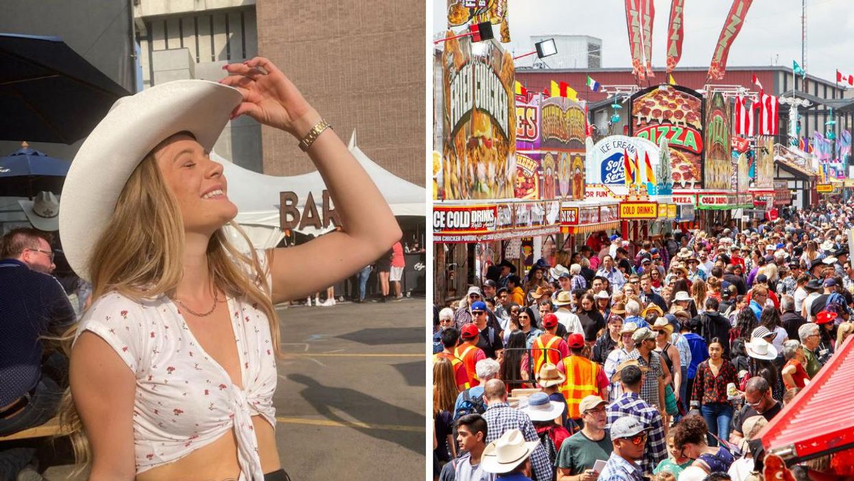 Someone at Calgary Stampede. Right: The Calgary Stampede midway.