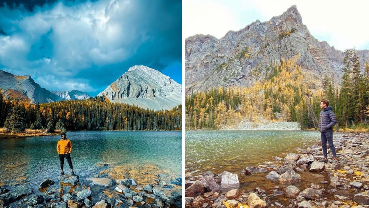 Someone at Chester Lake. Right: Someone at Arnica Lake.