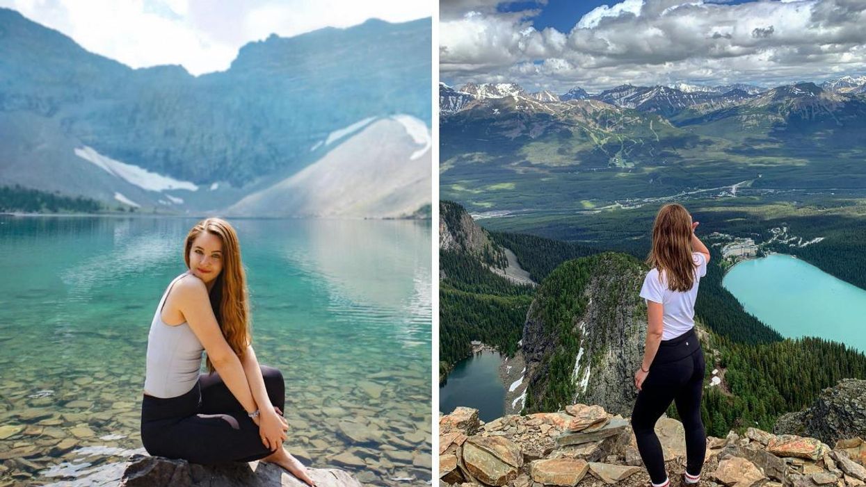 Someone at Crypt Lake. Right: Someone at Devil's Thumb.