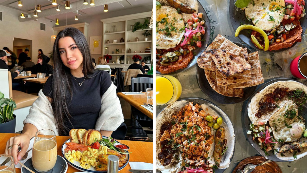 Someone at Kerr Street Cafe. Right: Food at Narenj in Oakville.