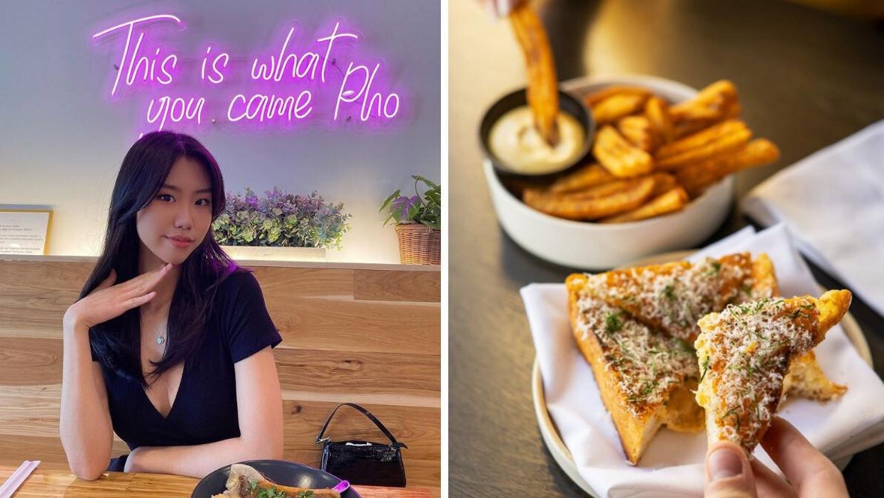 Someone at Mot To in Calgary. Right: Food at Major Tom in Calgary.
