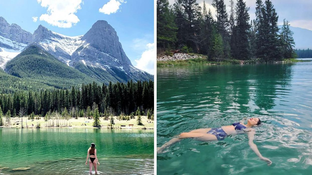 Someone at Quarry Lake. Right: Someone at Lake Annette.