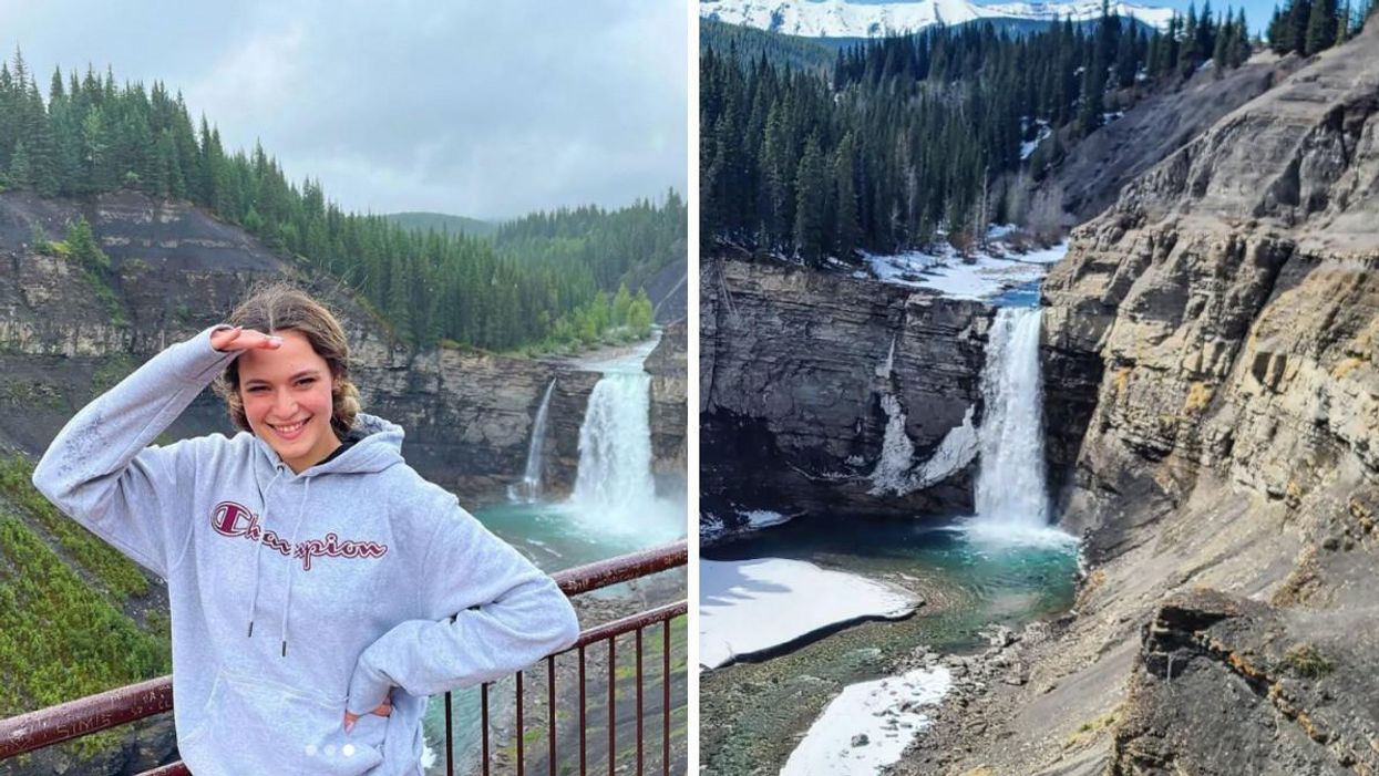 Someone at Ram Falls. Right: Ram Falls.