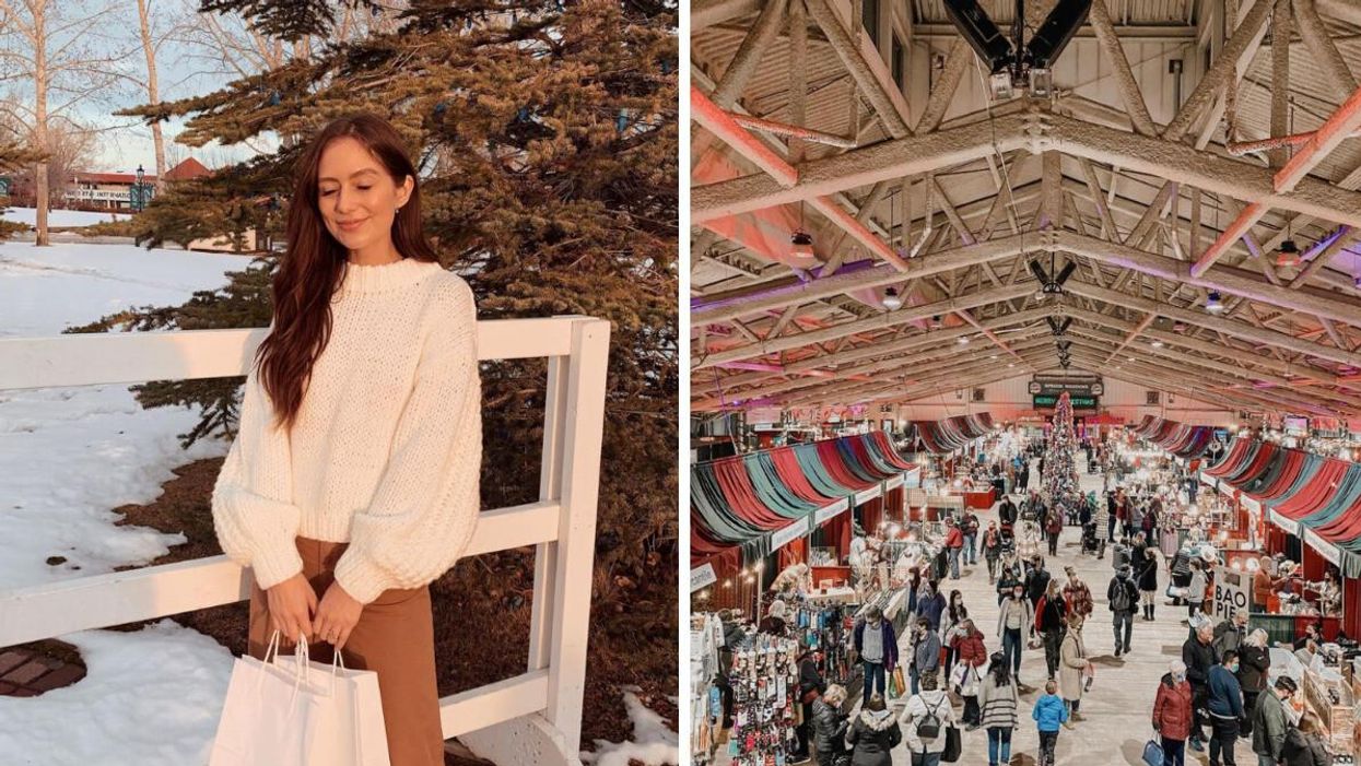 Someone at Spruce Meadows. Right: Spruce Meadows Christmas Market.