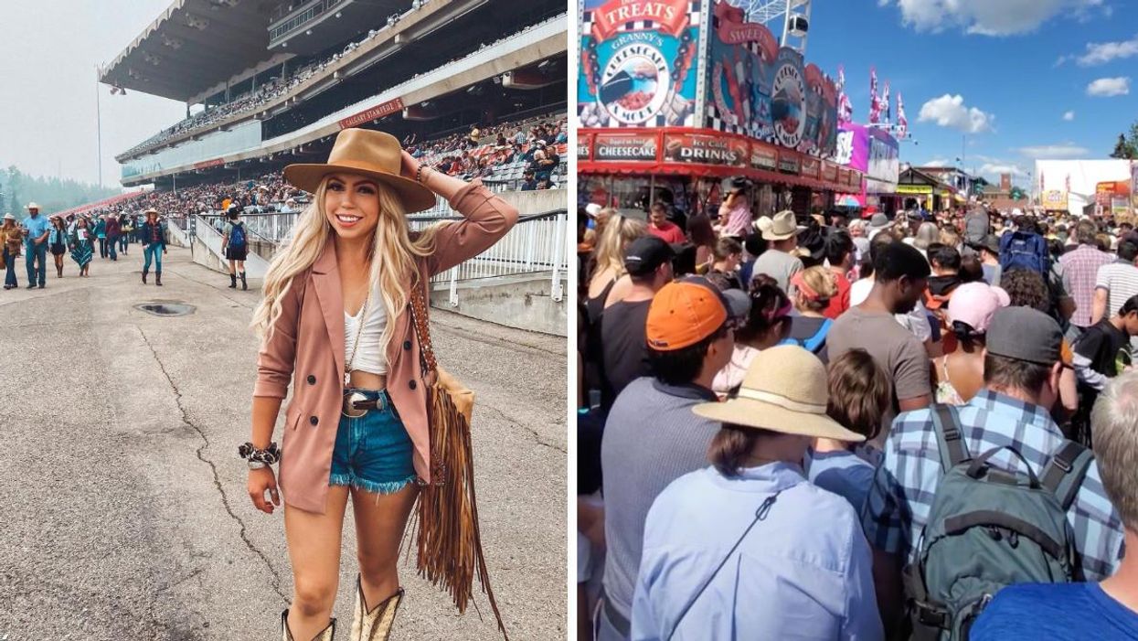 Someone at the Calgary Stampede. Right: The Calgary Stampede midway.