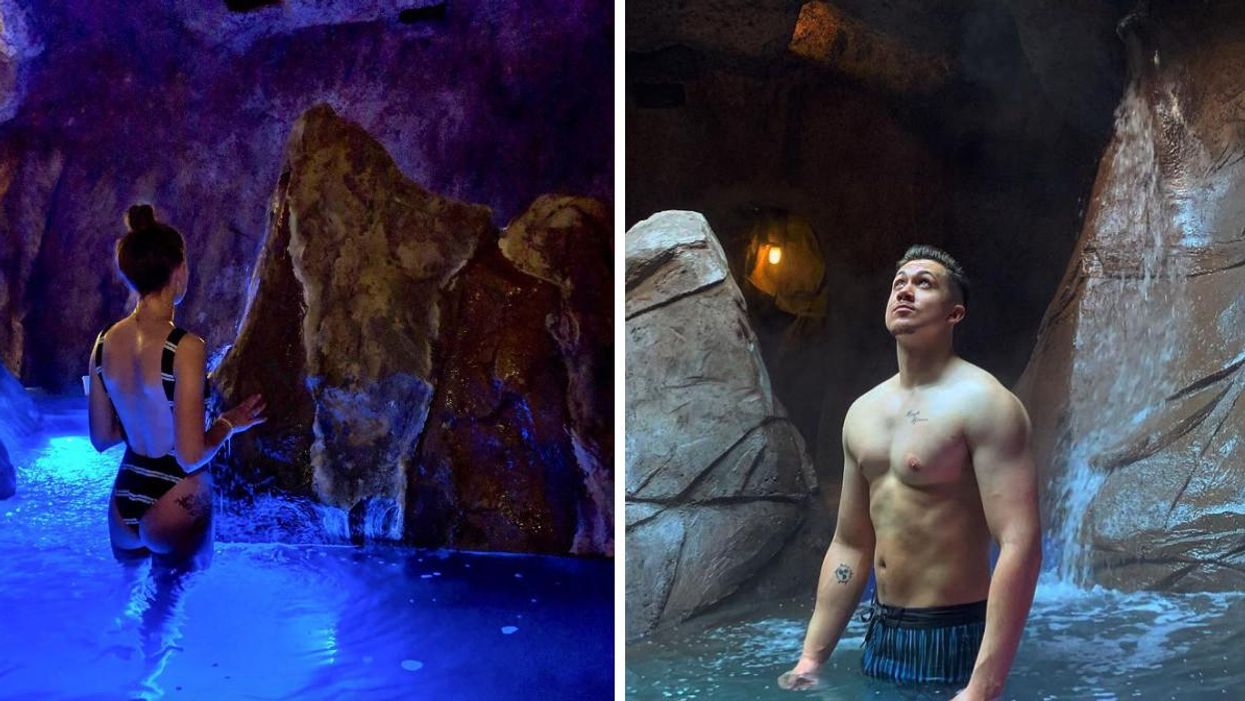 Someone at the Fox Hotel & Suites Hot Springs. Right: Someone looking around the Hot Springs.