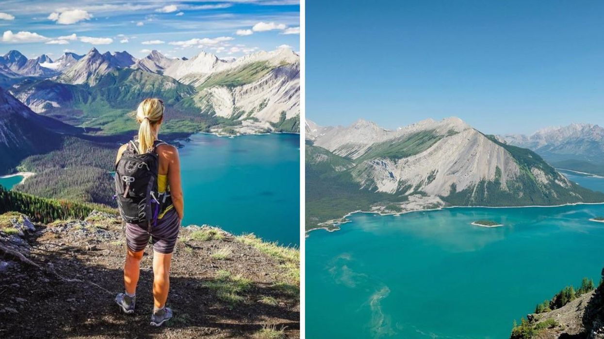 Someone at Upper Kananaskis Lake. Right: Upper Kananaskis Lake.