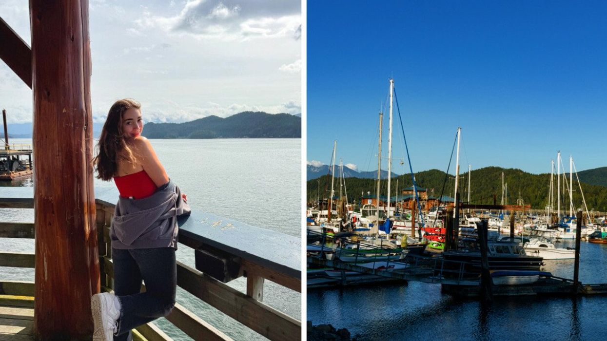 Someone by the water. Right: A harbour.