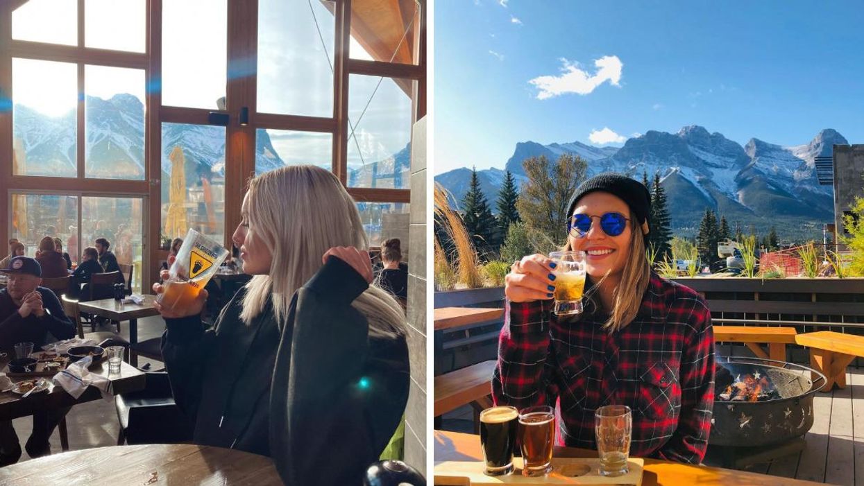 Someone drinking beer at Tank310. Right: Someone drinking on the patio at Tank310.