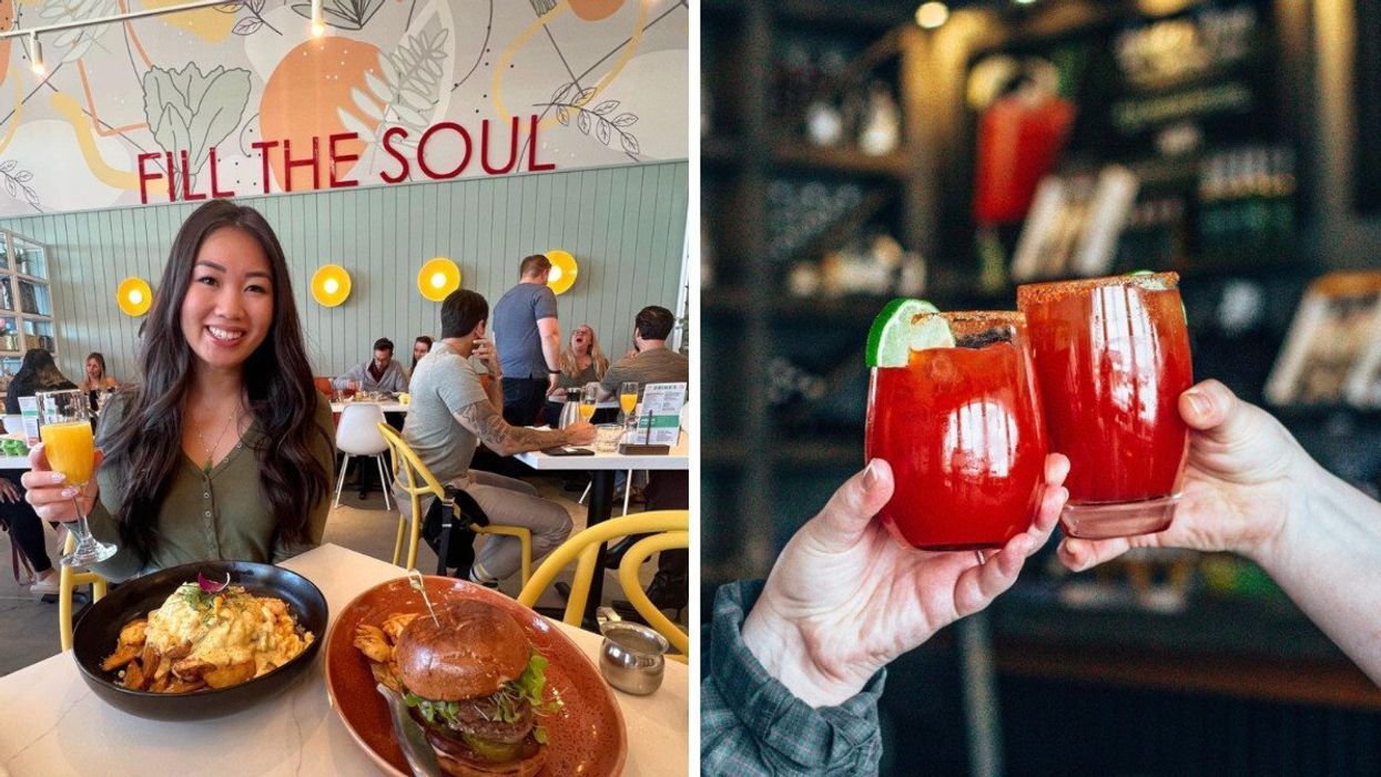 Someone getting brunch at OEB. Right: Caesars