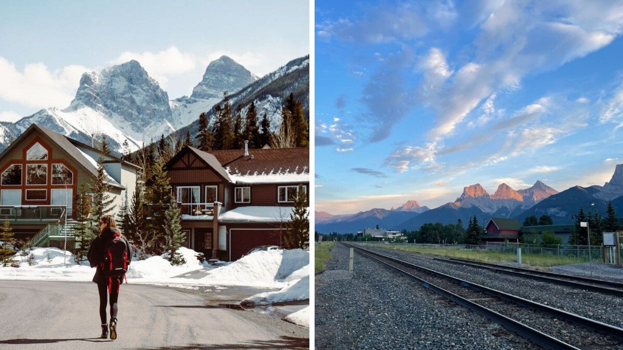 Someone in Canmore, Alberta. Right: Sunset in Canmore.