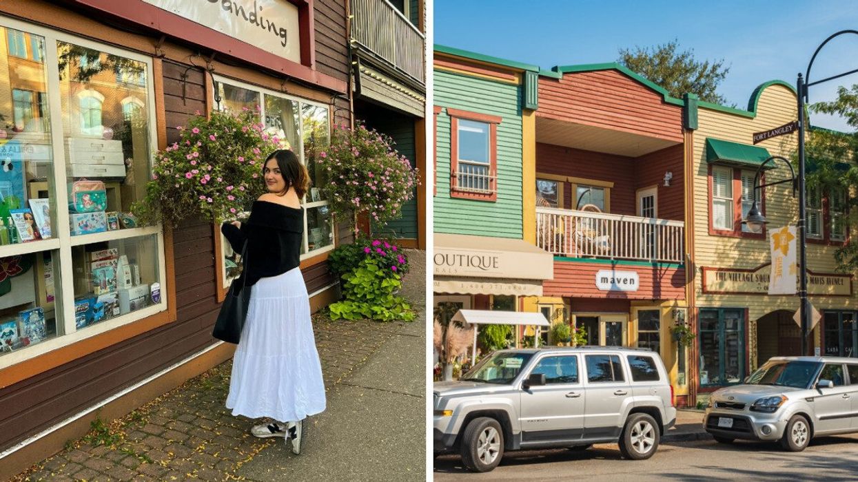 Someone in Fort Langley. Right: A cute small town street.