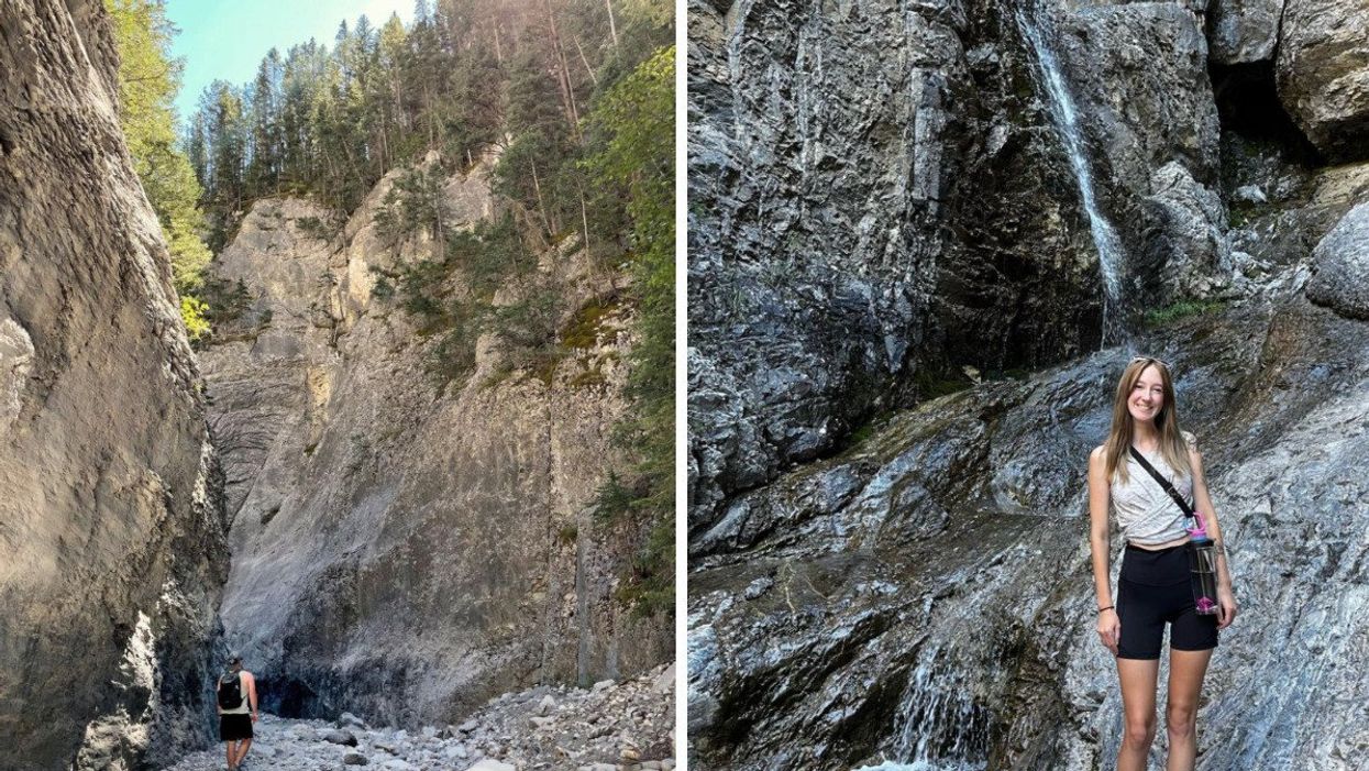Someone in Grotto Canyon. Right: Someone by the waterfall in Grotto Canyon.