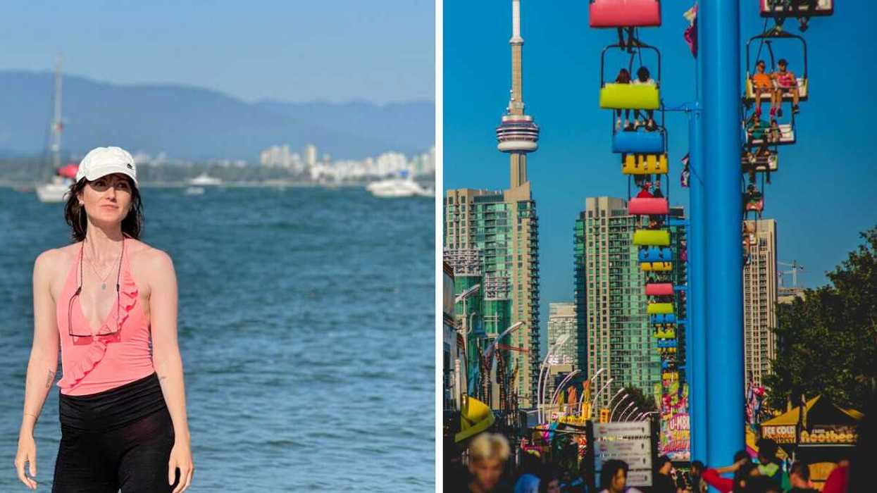 Someone in Vancouver. Right: Toronto.