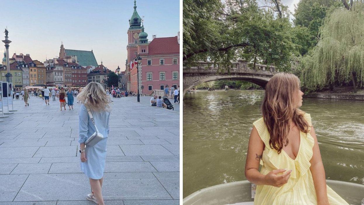 Someone in Warsaw Old Town. Right: Someone in Bucharest.
