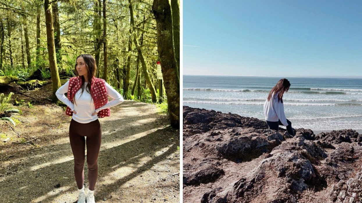 Someone on a path. Right: Someone at the beach.