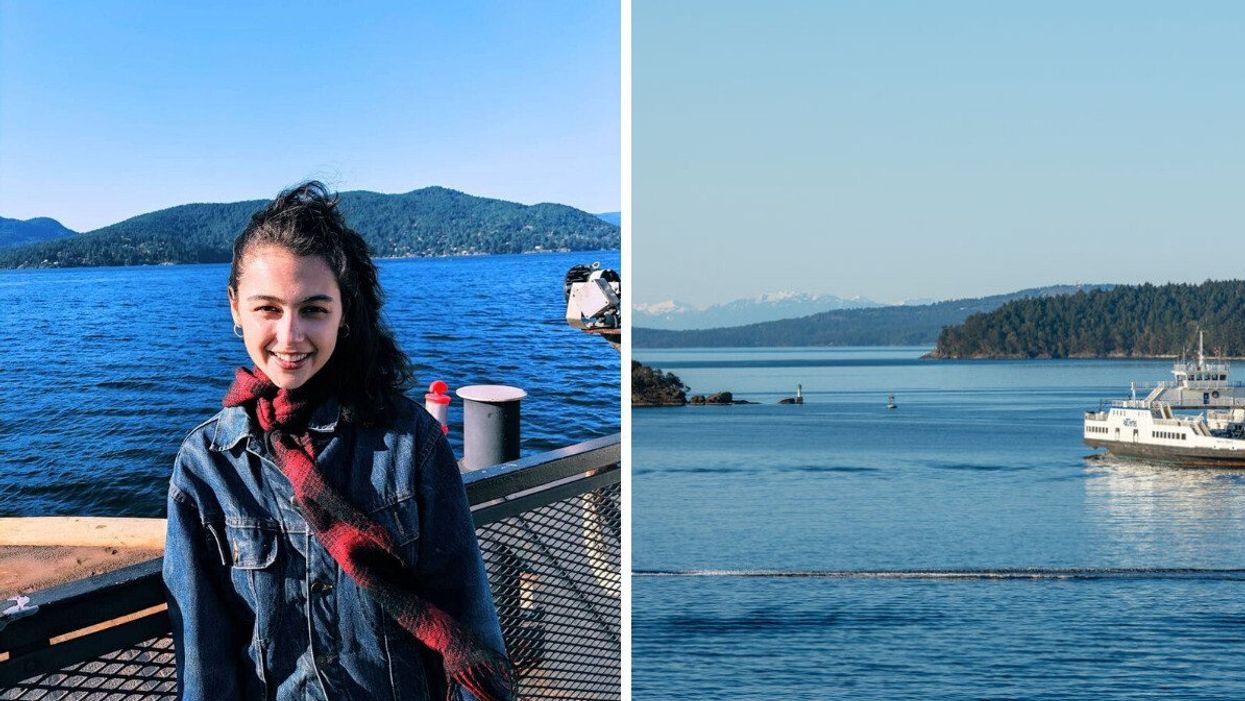 Someone on B.C. Ferries to Horseshoe Bay. Right: B.C. Ferries on the water.