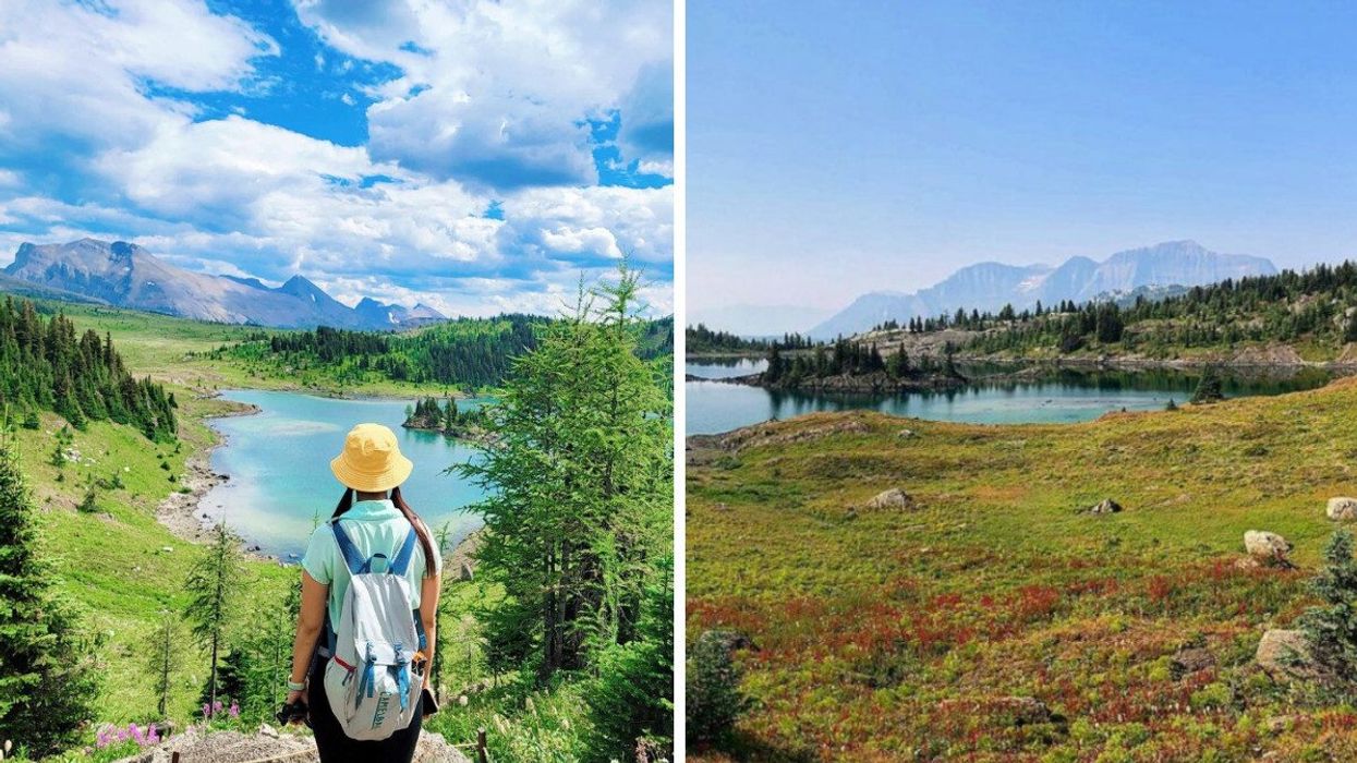 Someone on the Sunshine Meadows hike in Banff. Right: Sunshine Meadows in Banff.