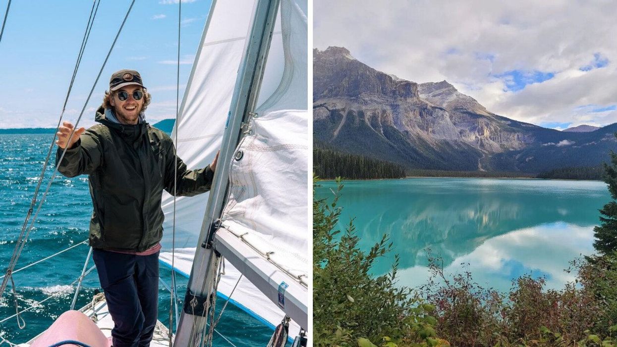 Someone sailing near Gulf Islands National Park. Right: Glacier National Park, B.C.