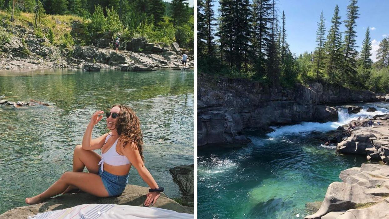 Someone sat by Castle Falls. Right: Castle Falls.