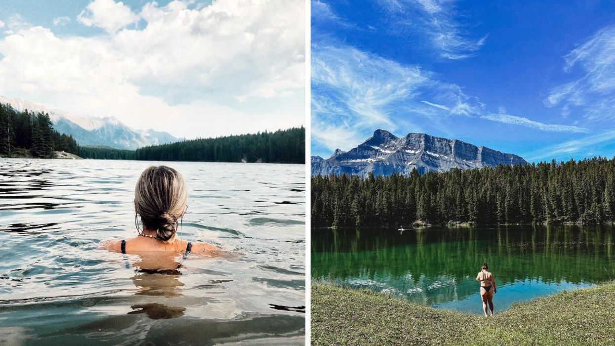 Someone swimming in Johnson Lake. Right: Someone at Johnson Lake.