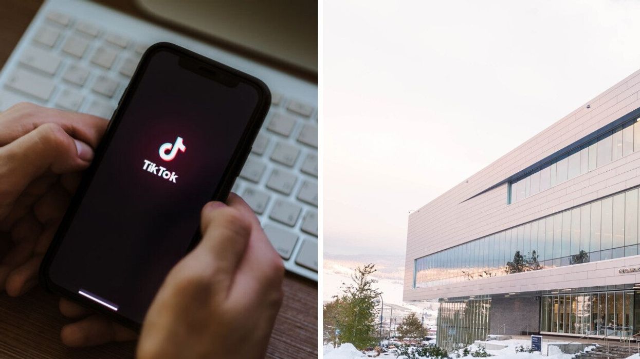 Someone using TikTok. Right: A UBC campus.