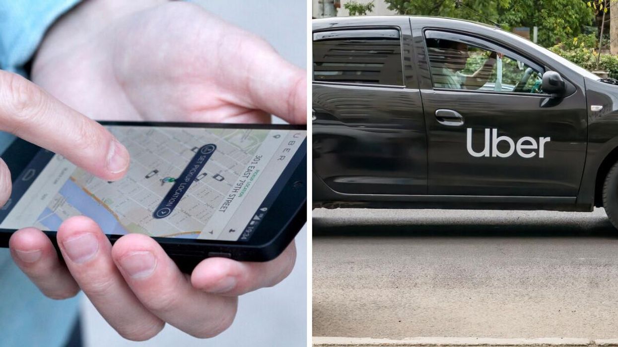 Someone using Uber on their phone. Right: An Uber.