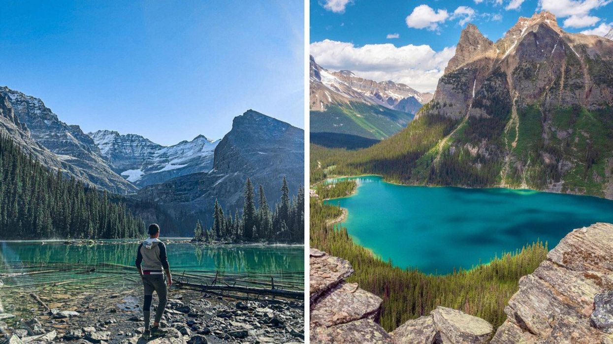 Someone visiting Lake O'Hara. Right: Lake O'Hara
