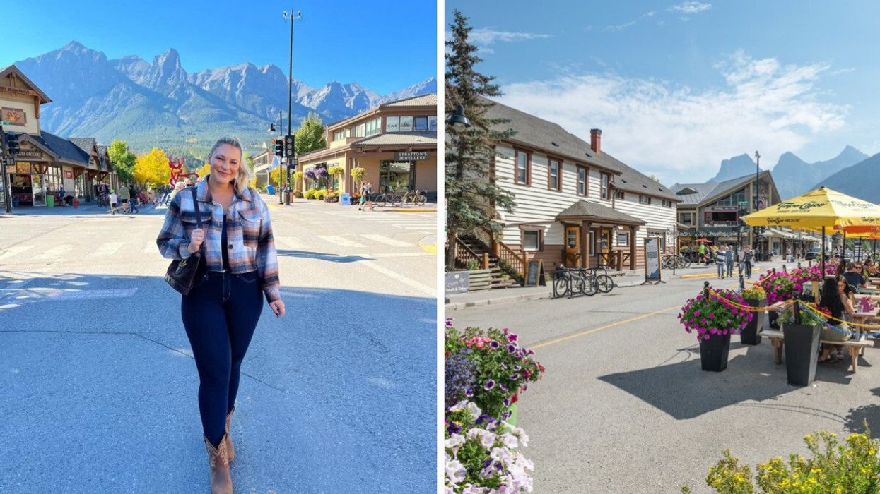 Someone walking in a town. Right: A town.