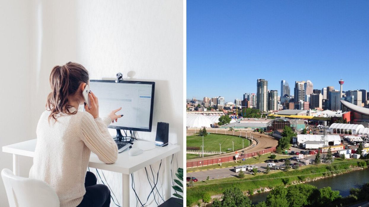 Someone working from home. Right: There a lots of remote working opportunities in Calgary.