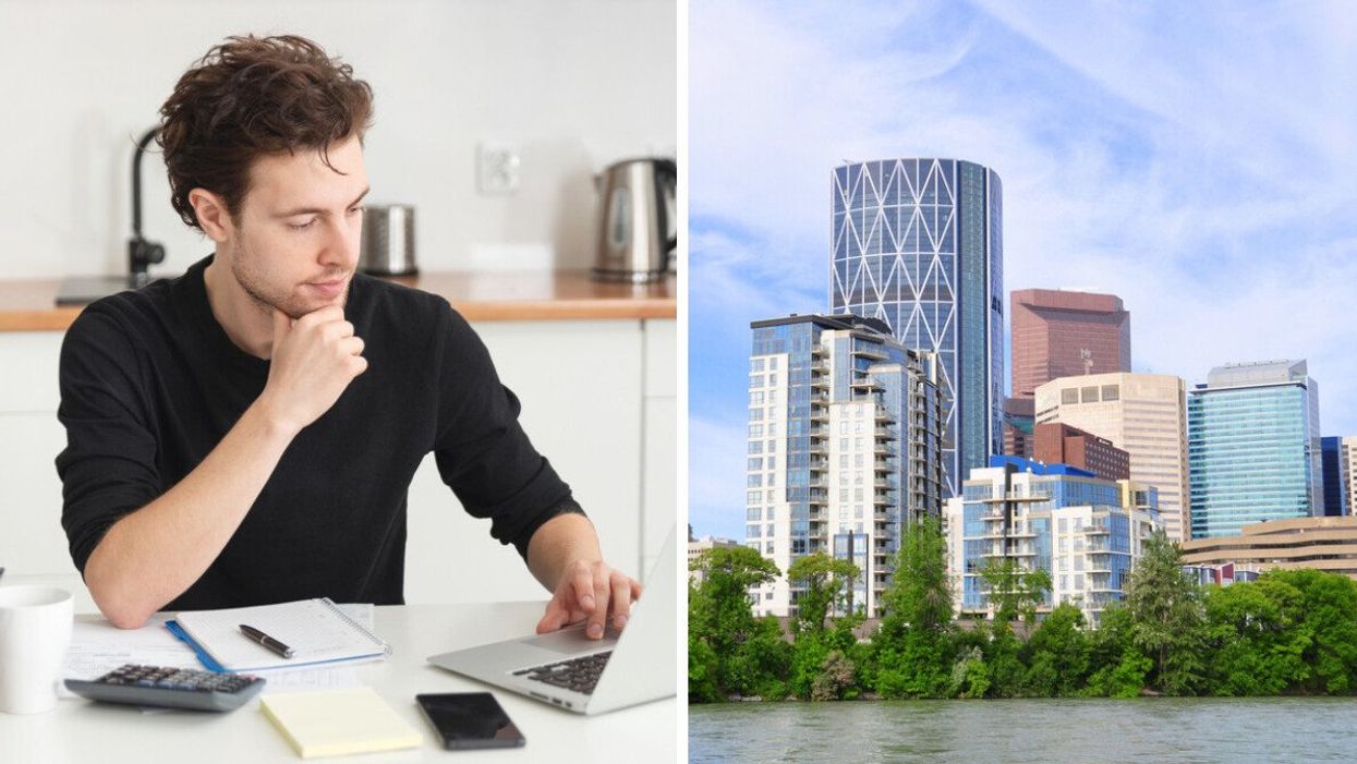 Someone working remotely. Right: Calgary