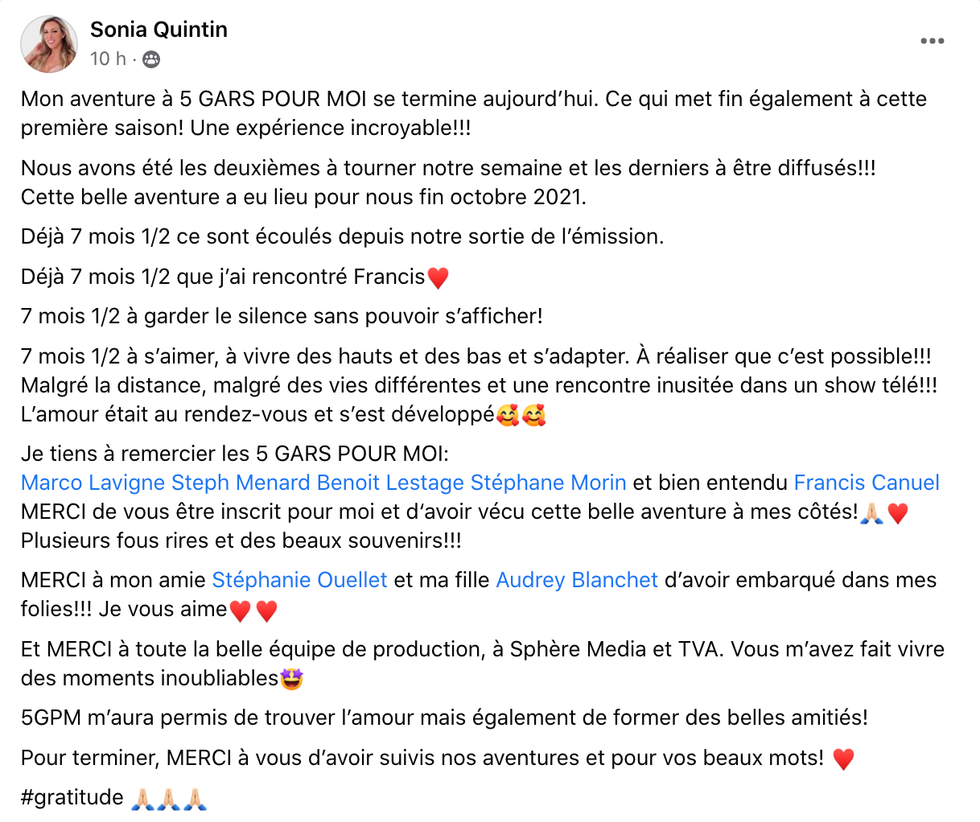 Sonia Quintin de 5 gars pour moi.