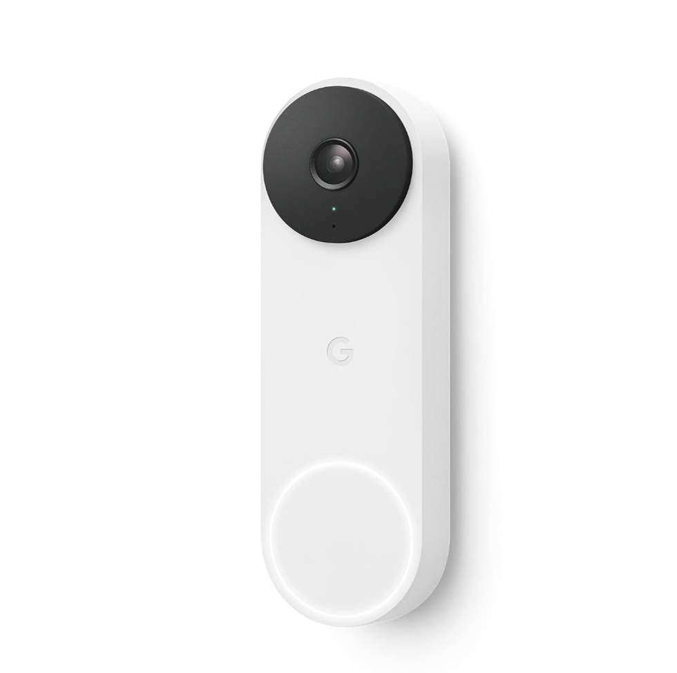 Sonnette blanche avec cam\u00e9ra vid\u00e9o int\u00e9gr\u00e9e de Google Nest