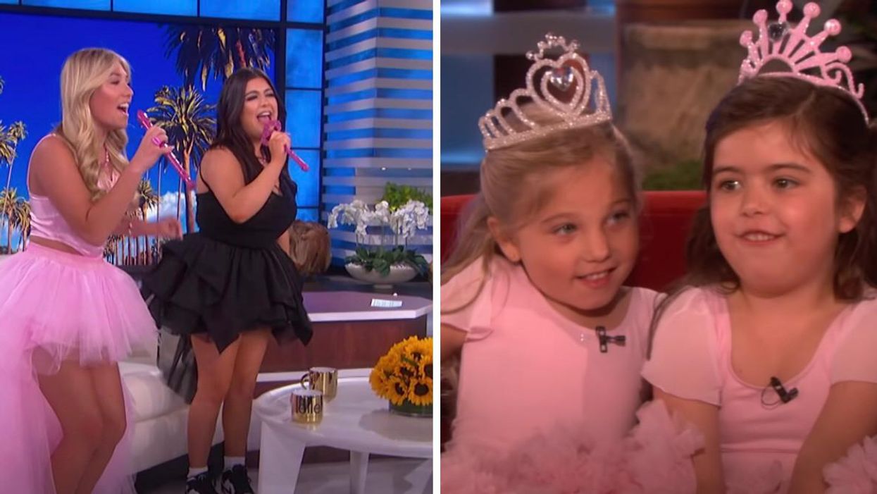 Sophia Grace and Rosie performing on 'Ellen.' Right: Sophia Grace and Rosie on 'Ellen' as kids.