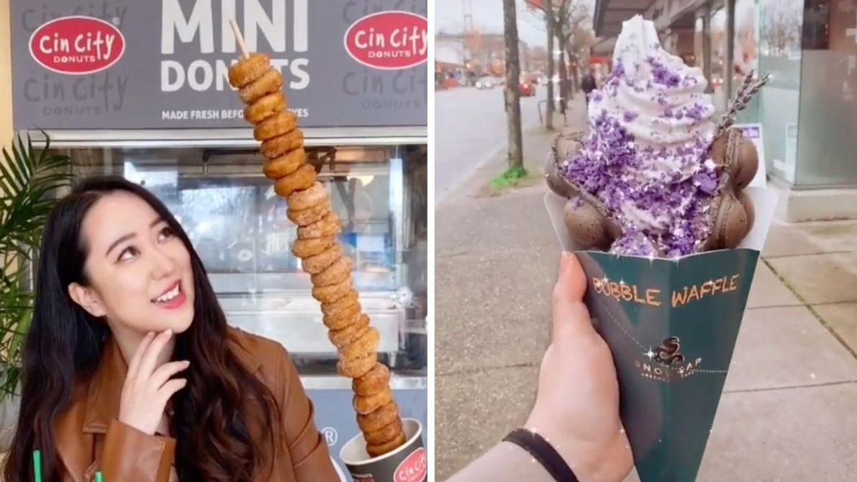 Sophia Hu with mini donuts in Vancouver. Right: Ice cream in Vancouver.