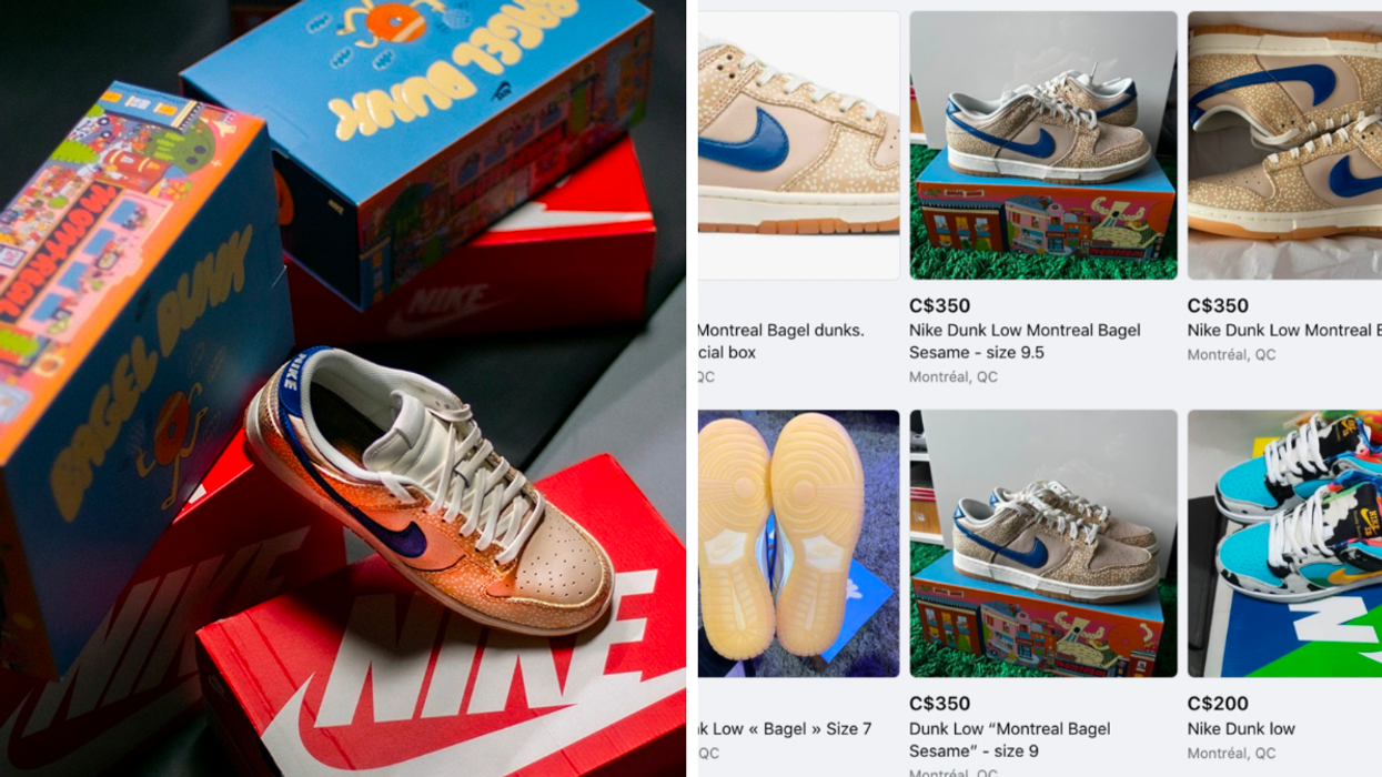 Soulier Nike Montreal Bagels. Droite : annonces sur marketplace.