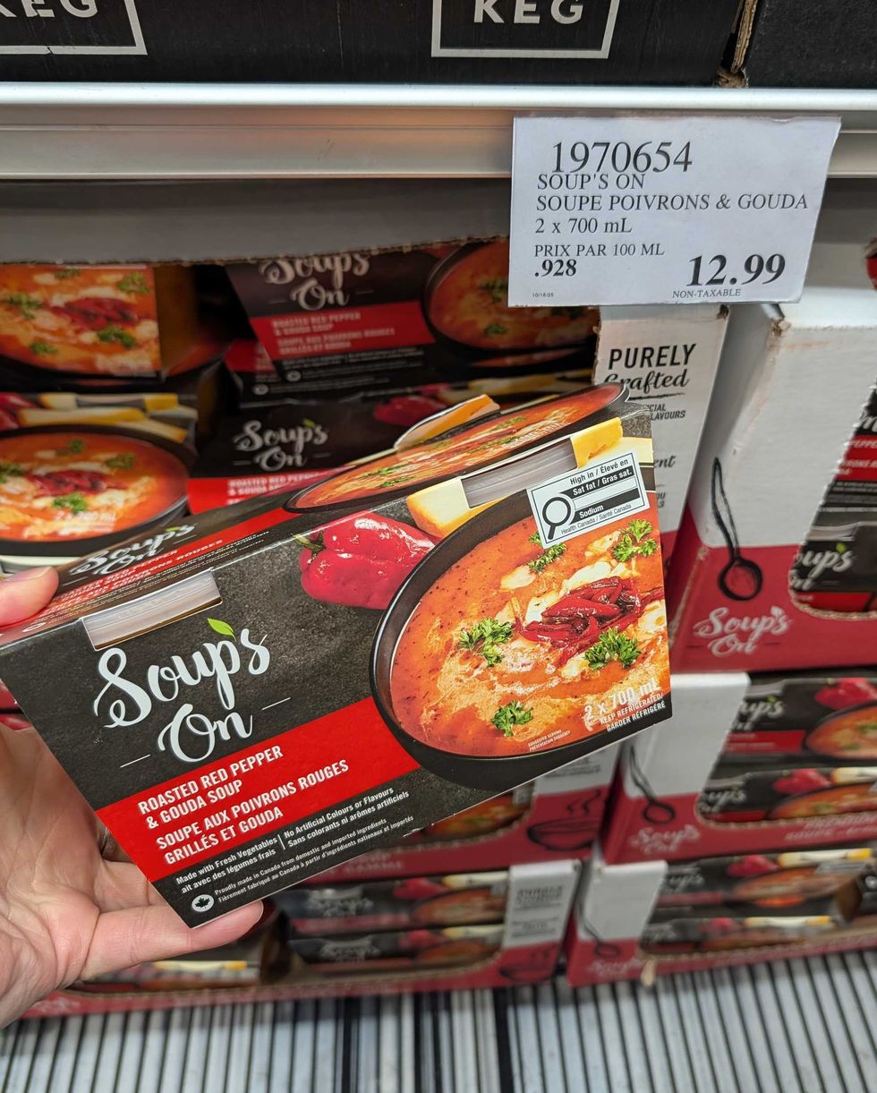 Soupe aux poivrons rouges grill\u00e9s et gouda de la marque Soup's On.
