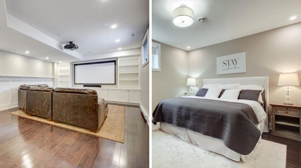 Sous-sol. Droite : Chambre au sous-sol.