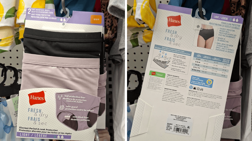 Sous-v\u00eatement menstruels Hanes sur les tablettes du Dollarama.